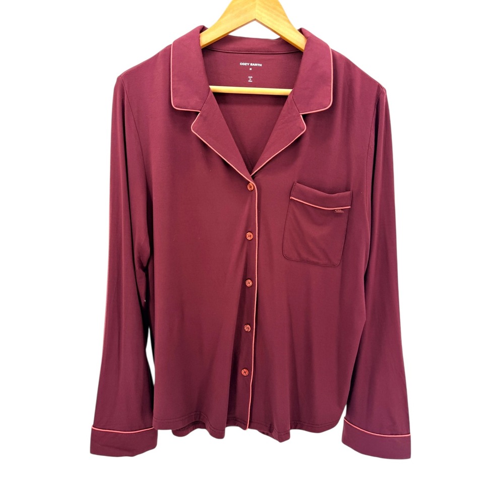 Cozy Earth Women's Bamboo Stretch Knit Long Sleeve Pajama Top Burgundy M‎ NWT
